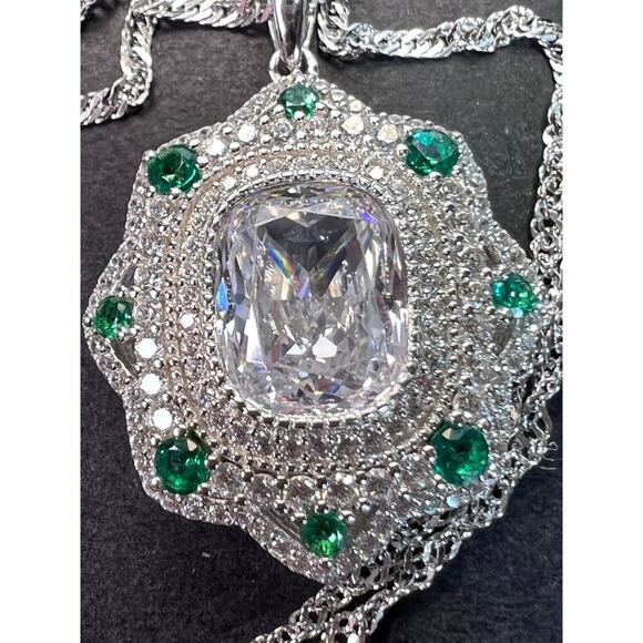 Bella Luce lab green spinel and CZ rhodium over sterling silver pendant chain - Picture 5 of 11